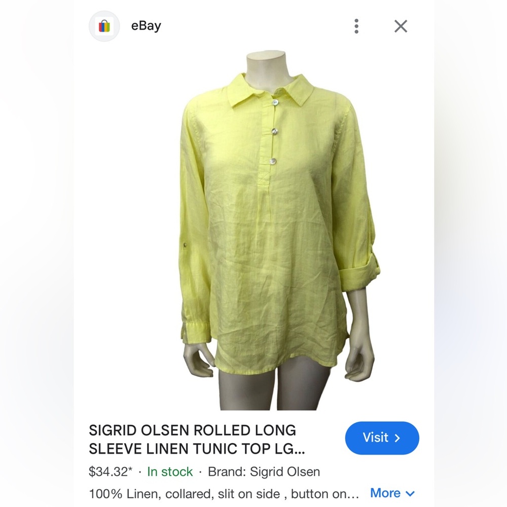 SIGRID OLSEN 100% LINEN PULL-OVER COLLAR TOP - Picture 8 of 9